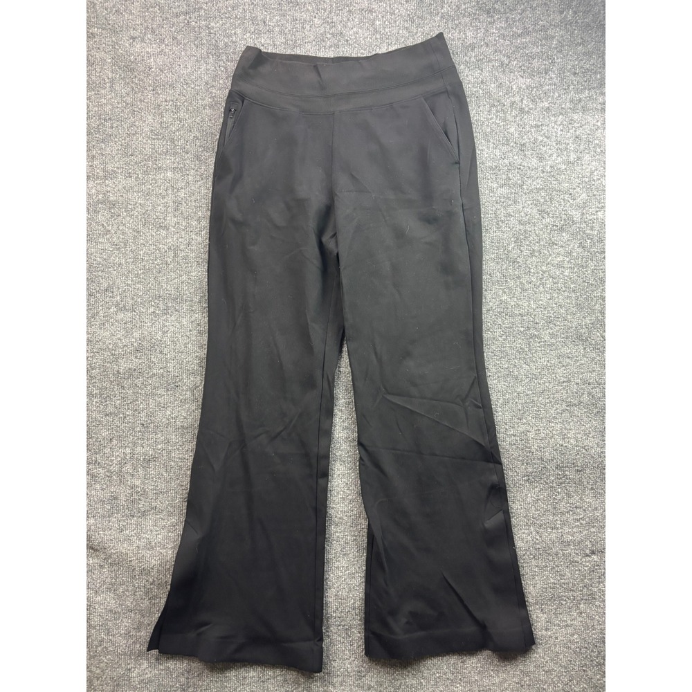 Athleta Wide Leg Pants Women Size M Black Ribbed Waist Active Travel Slit Hem